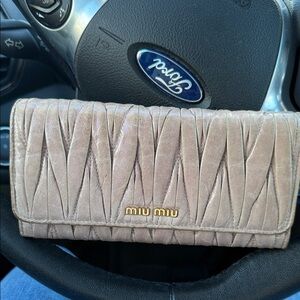 Miu Miu Taupe Quilted Leather Wallet